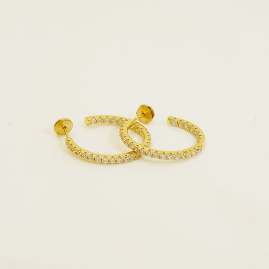 Golden White Stones Hoop Earrings