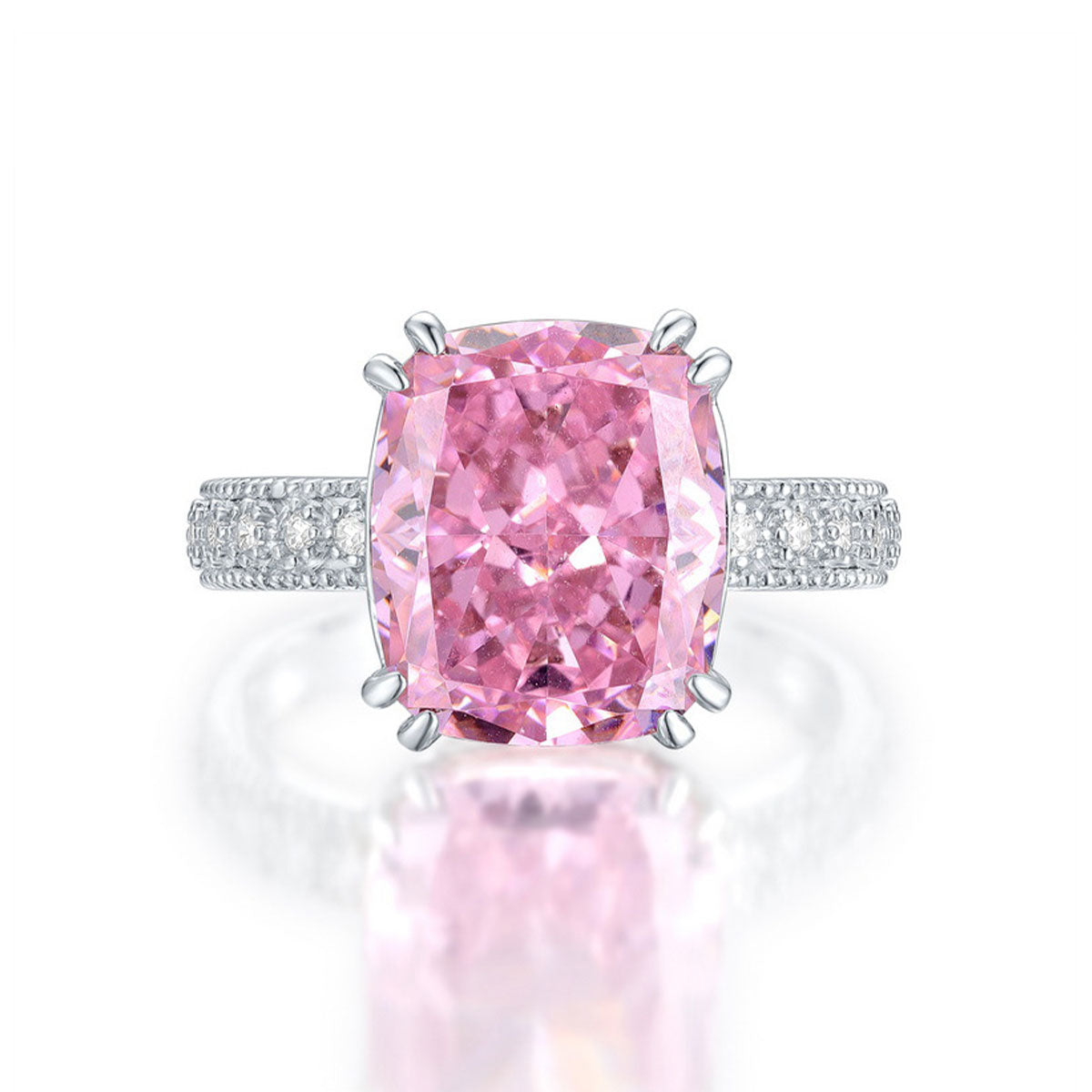 White Gold Big Pink Gem Channel Stones Ring