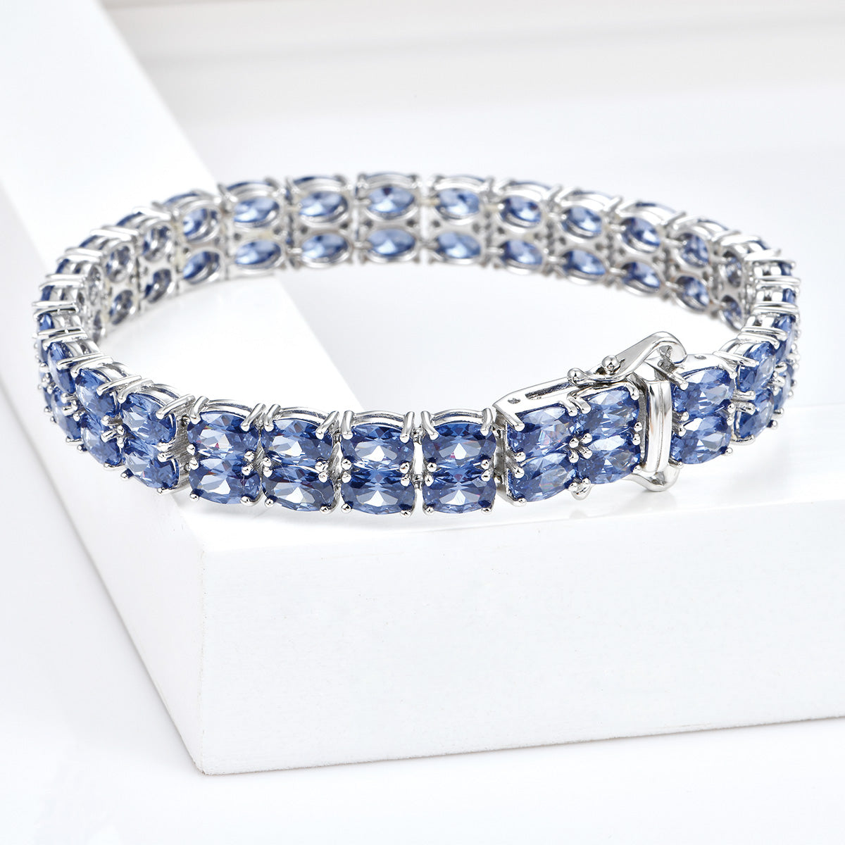 Sterling Silver Pear Cut Blue Sapphire Tennis Bracelet