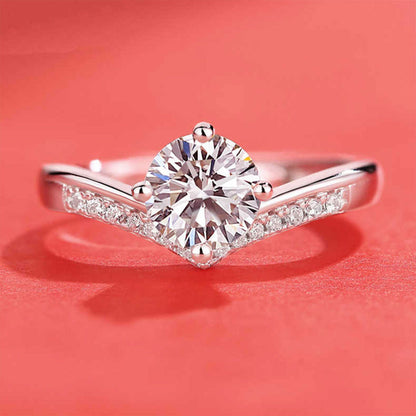 White Gold Crown Shape Adjustable Moissanite Ring