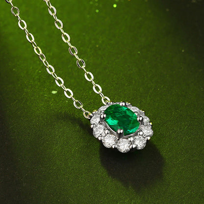 Oval Cut Emerald Halo Pendant Chain