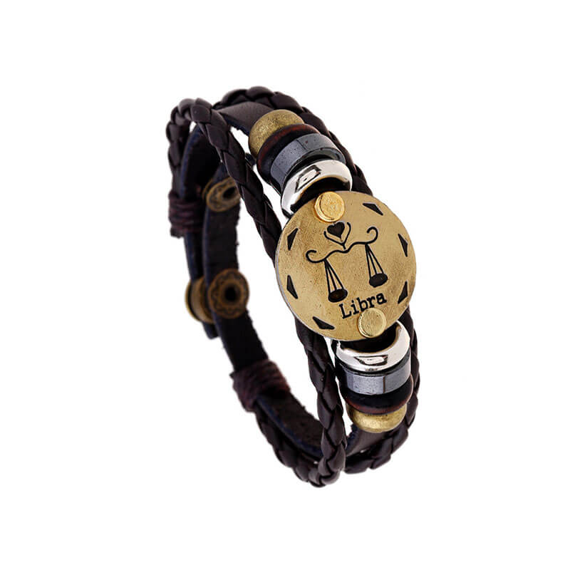 Hand Beaded Zodiac Cowhide Braided Adjustable Fashion Leather Bracelet