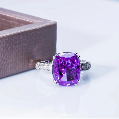 White Gold Bezel Setting Purple Gem Retro Ring