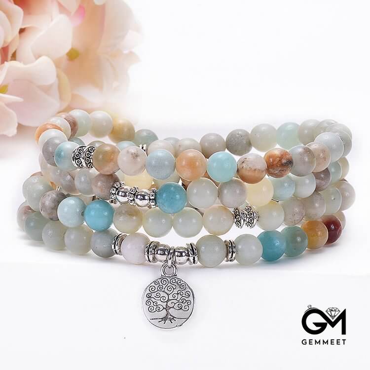 Moonstone Lotus Tree Of Life OM Buddha Symbol Mala