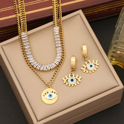 Hamsa Evil Eye Disc Pendant Bracelet Necklace & Earrings