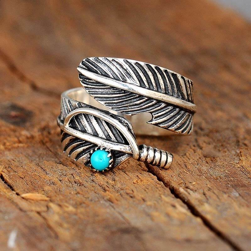 Retro Turquoise Feather Jewelry Ring