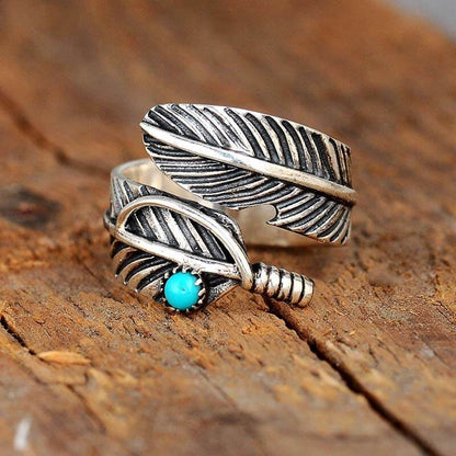 Retro Turquoise Feather Jewelry Ring