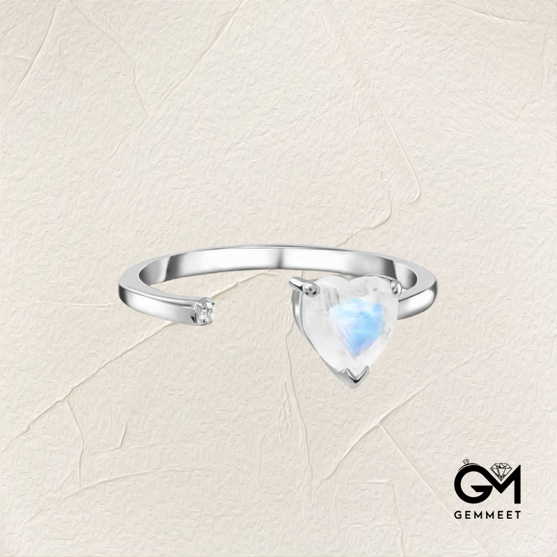 Fashion Moonstone Heart To Heart Open Ring