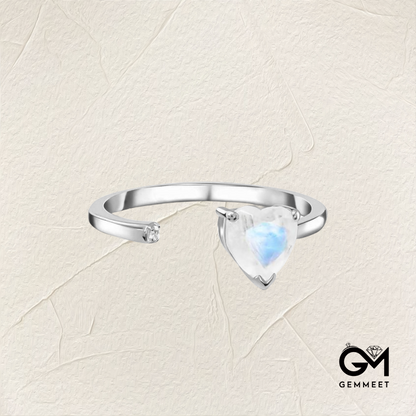 Fashion Moonstone Heart To Heart Open Ring