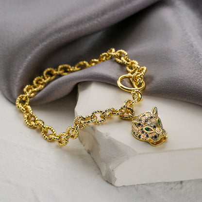 Golden Full Stones Leopard Head Bracelet