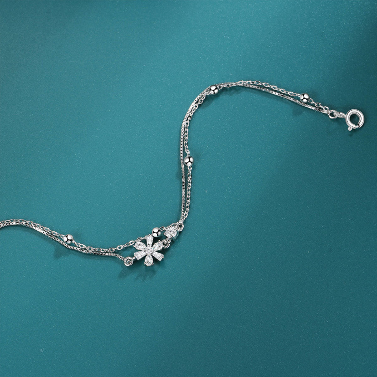 White Gold Sakura Shape Charm Bracelet