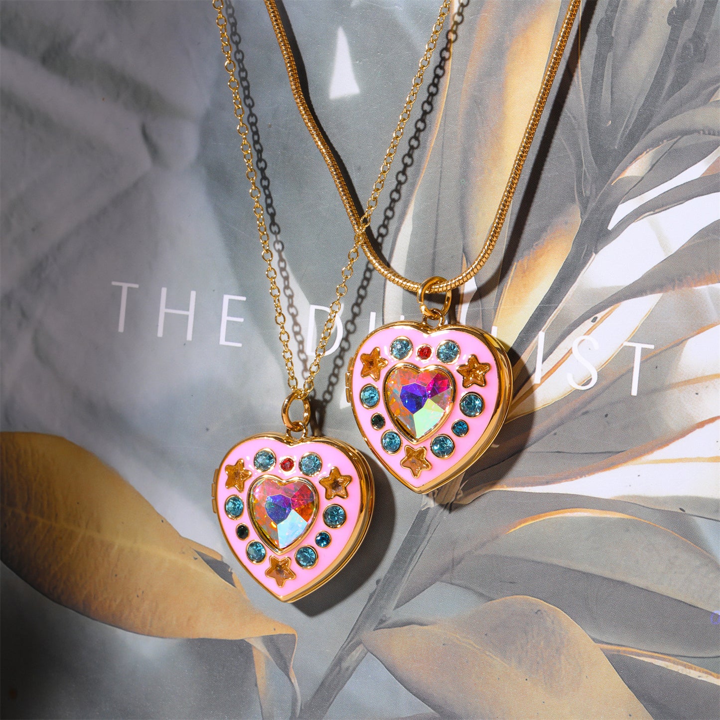 Cute Pink Heart Shape Star Totem Pendant Necklace