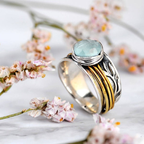 Boho Aquamarine Ring Inspired by Nature