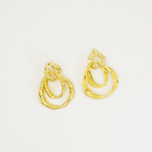 Textured Multi Circle Clip-On Gold Dangle Earrings