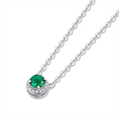 White Gold Halo Infinite Emerald Pendant Chain