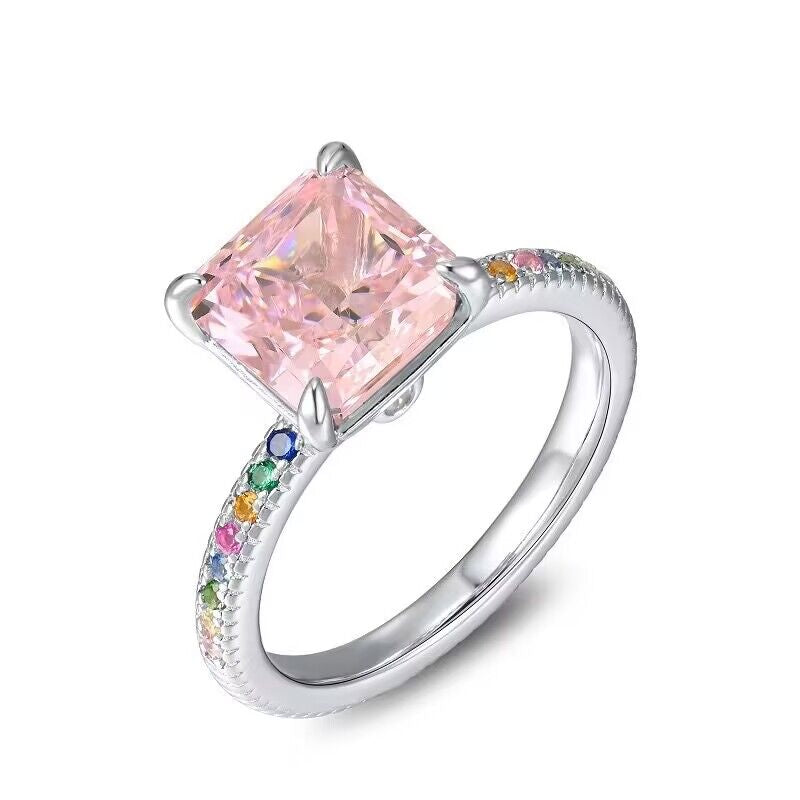 White Gold Square Pink Sapphire Colored Stones Ring