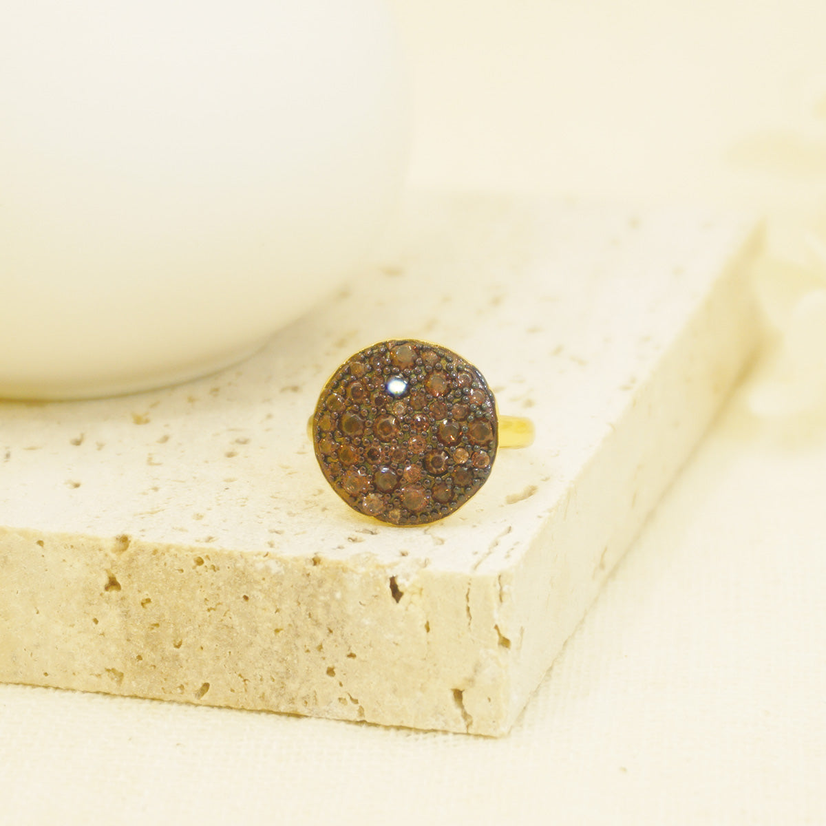 Golden Druzy Brown Stones Signet Ring