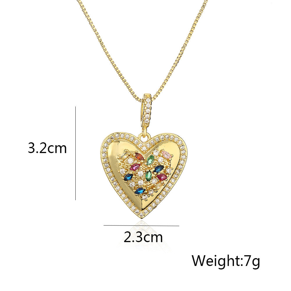 Cute Full Stones Halo Heart Pendant Necklace