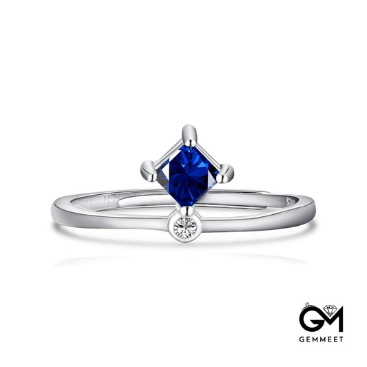 S925 Pure Silver Blue Square Zircon Ring