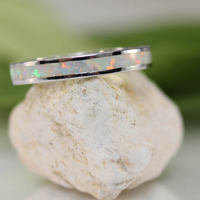 Eternity White Opal Band Sterling Silver Ring