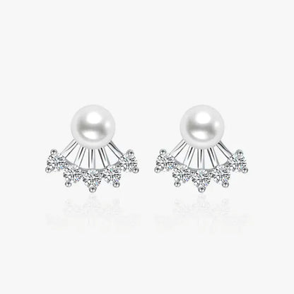 White Gold Organic Pearl Sector Shape Stud Earrings