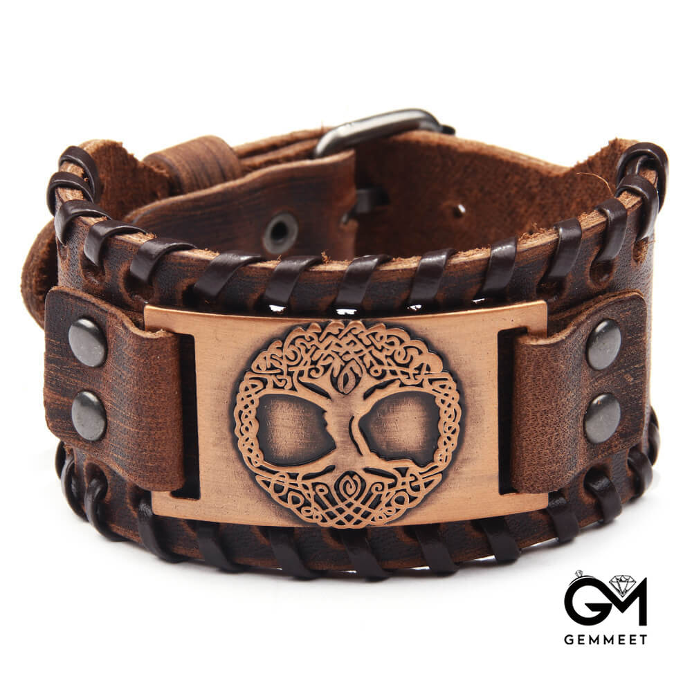 Leather Tree of Life Alloy Wide Bracelet