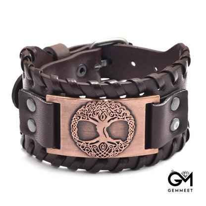 Leather Tree of Life Alloy Wide Bracelet