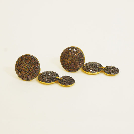 Golden Druzy Brown Stones Drop Earrings