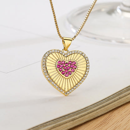 Cute Full Stones Halo Heart Pendant Necklace