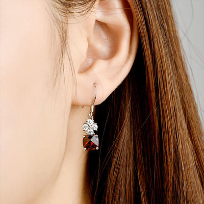 White Gold Square Ruby Garnet Dangle Earrings