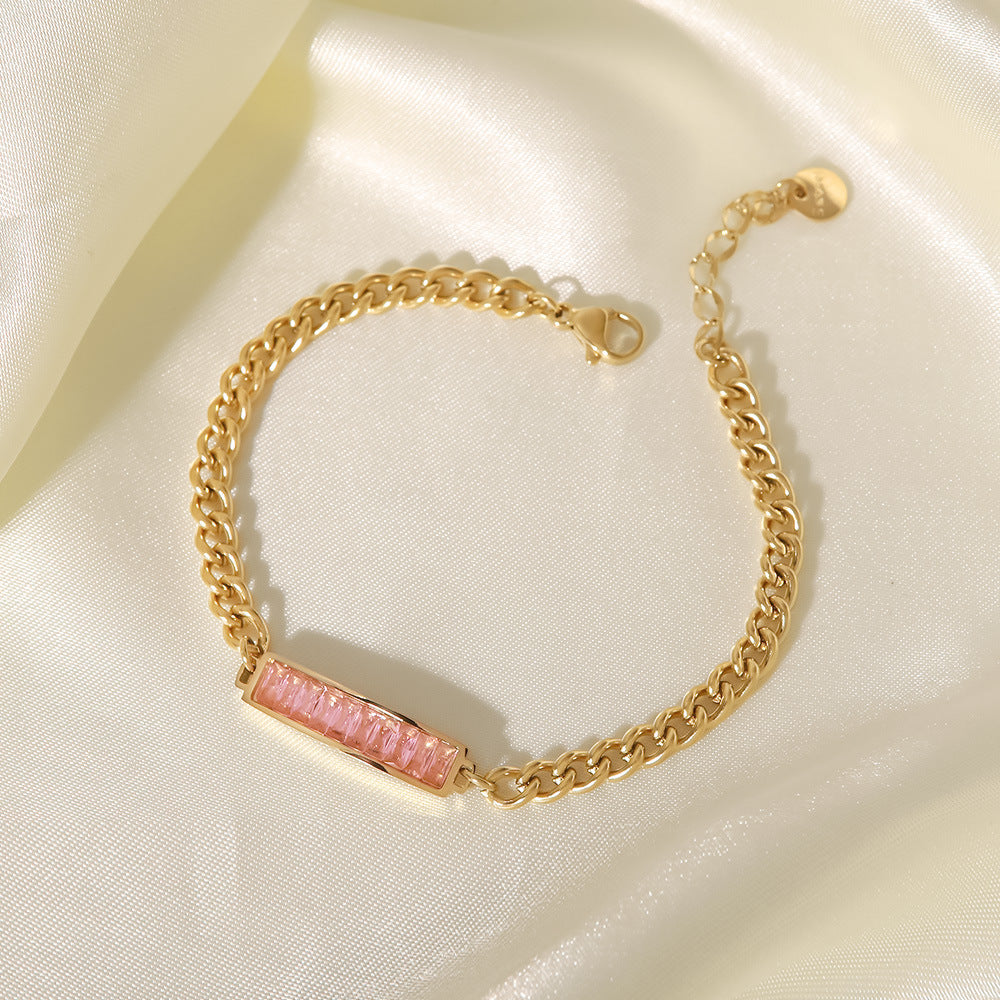 Baguette Shape Crystal Golden Rope Chain  Bracelet