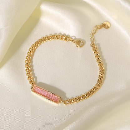 Baguette Shape Crystal Golden Rope Chain  Bracelet