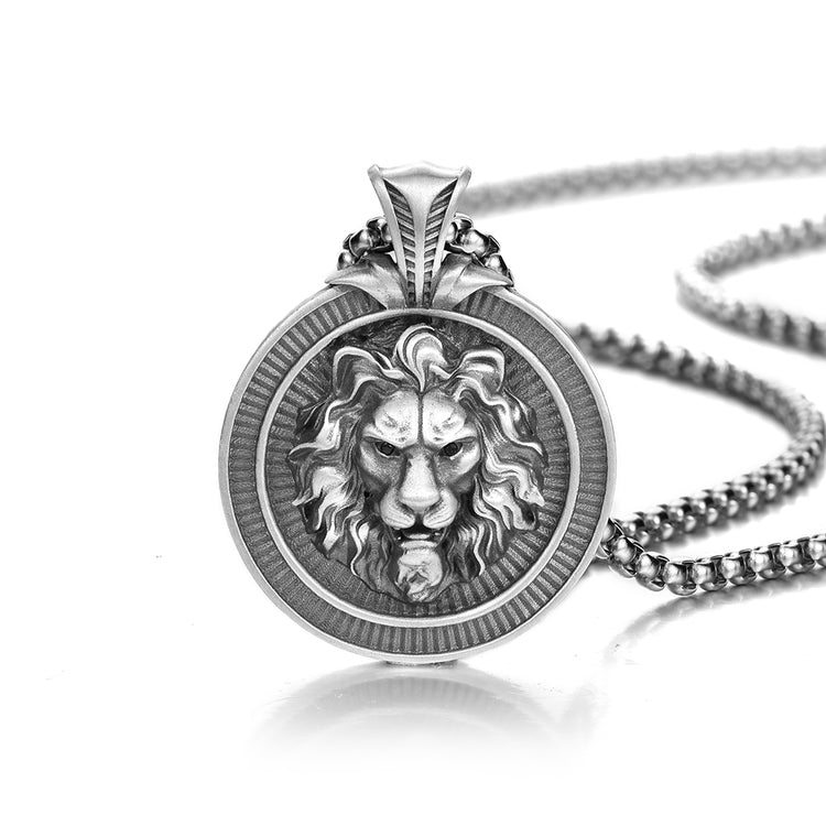 Sterling Silver Hip-Hop Round Male Lion Pendants Necklace