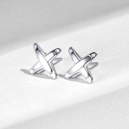 White Gold Cross Darts Stud Earrings