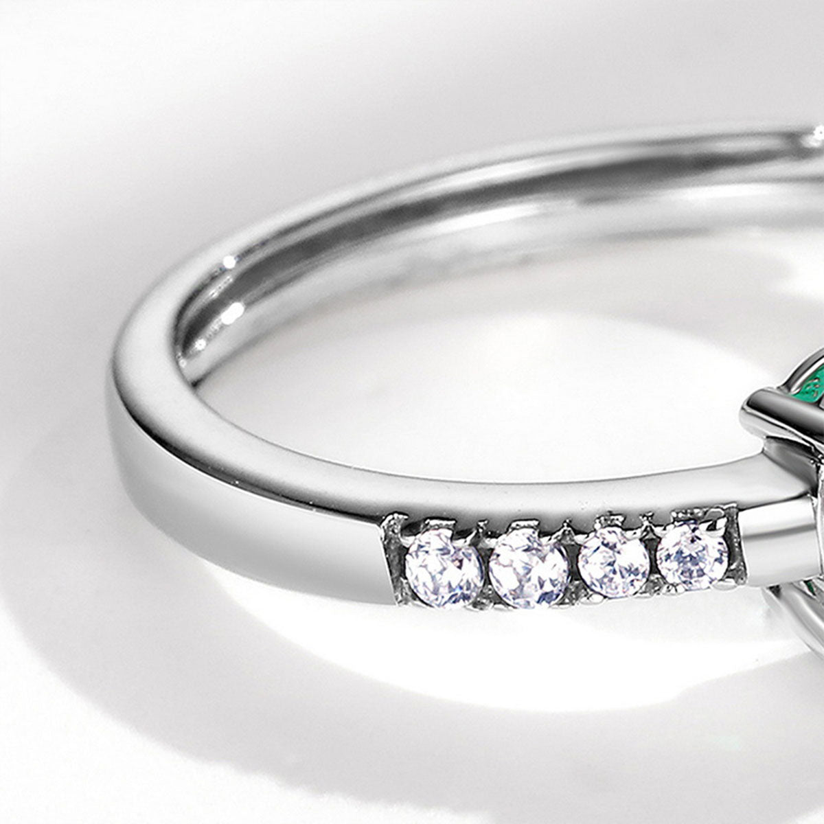 White Gold Oval Cut Emerald Adjustable Ring