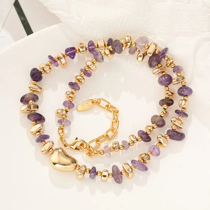 Gold Clavicle Chain Geometric Irregular Amethyst Necklace