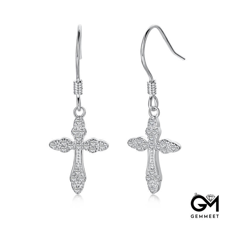 S925 Sterling Silver Full Star Zircon Cross Earrings