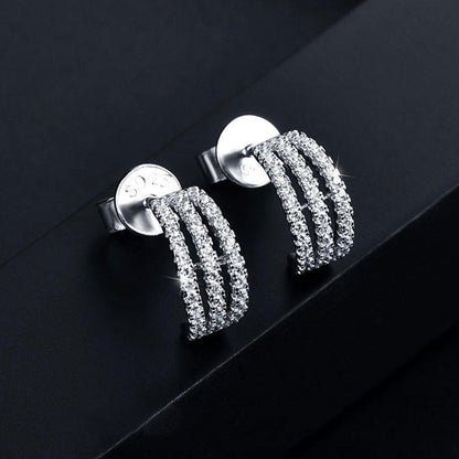 White Gold Cute Full Stones Snap Mini Stud Earrings