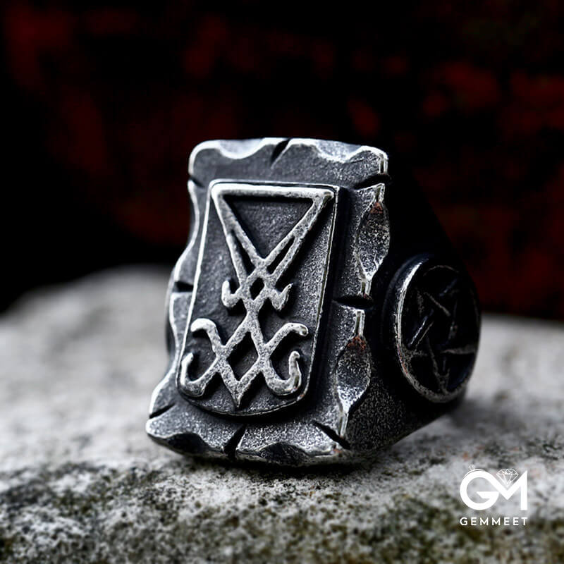 Vintage Lucifer Satan Titanium Steel Ring