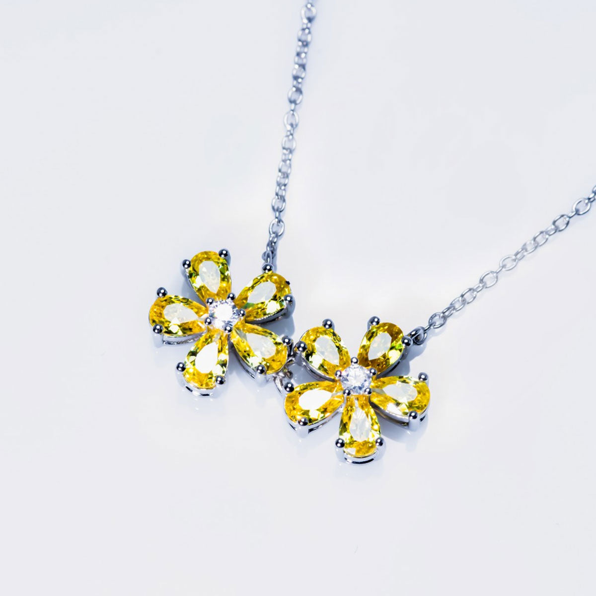 Double Flower Yellow Gem Pendant Chain