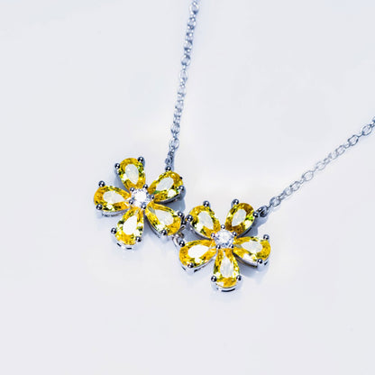 Double Flower Yellow Gem Pendant Chain