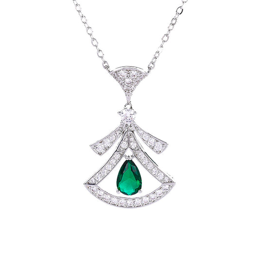 White Gold Skirt Shape Beating Emerald Pendant