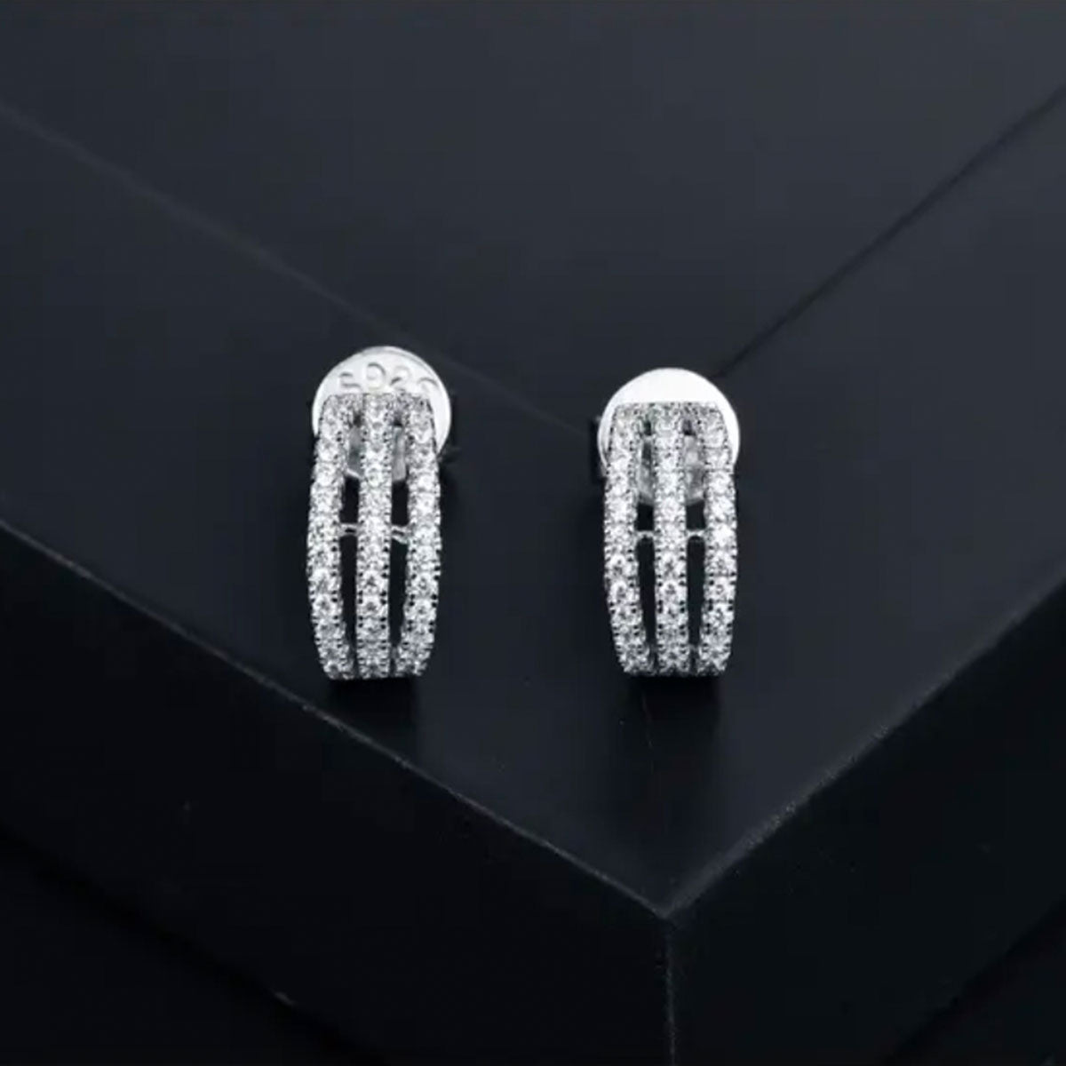 White Gold Cute Full Stones Snap Mini Stud Earrings