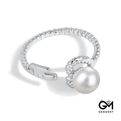 S925 Sterling Silver Love Pearl Twist Roll Open Ring