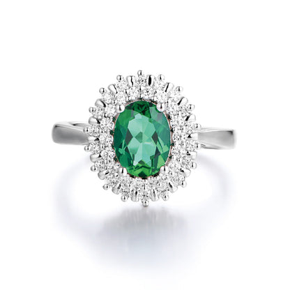 White Gold Pear Emerald Gem Signet Ring with Worldwide Setting Stones