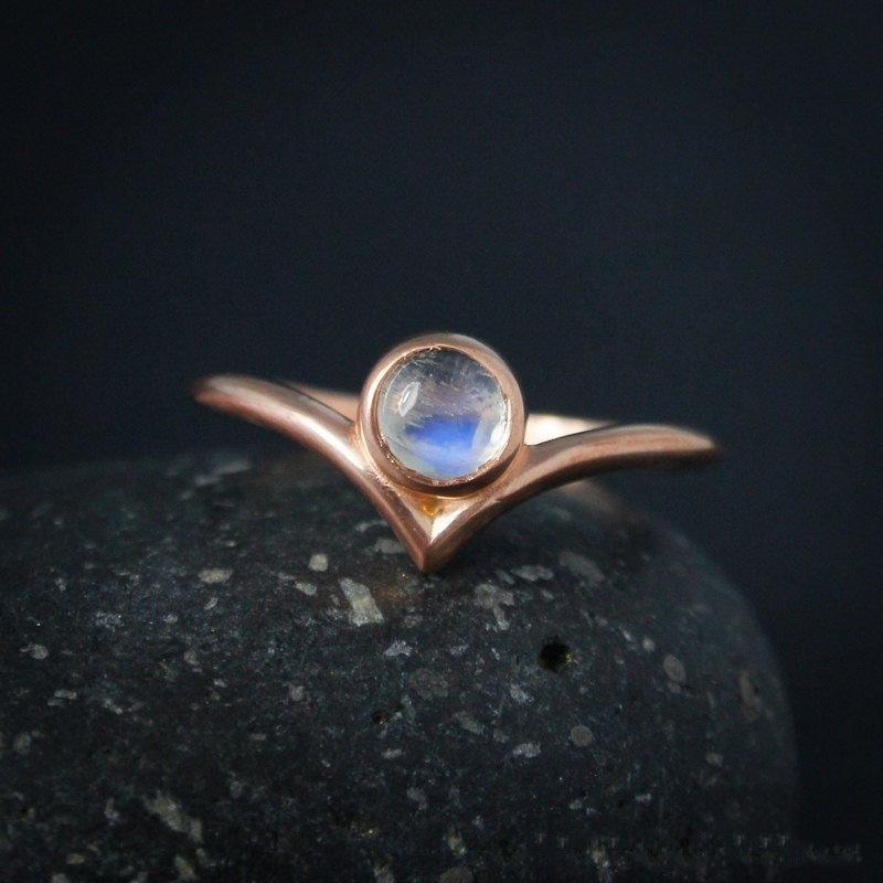 Minimalism Rose Gold Round Cut Moonstone Ring