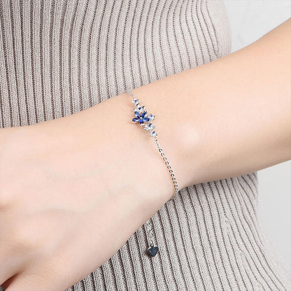 White Gold Flower Shape Blue Sapphire Adjustable Bracelet