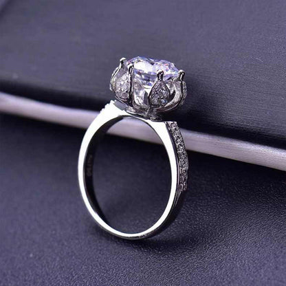 White Gold Rose Shape Adjustable Moissanite Ring