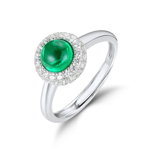 White Gold S925 Silver Round Cut Emerald Halo Ring