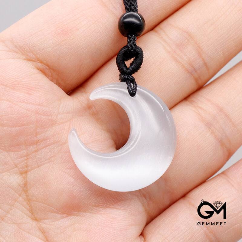 White Stone Moon Pendant Necklace